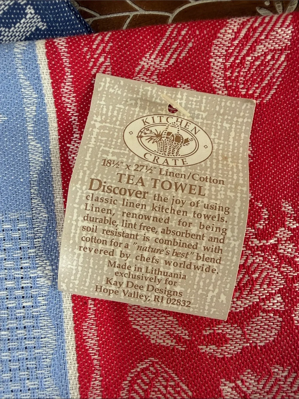 L.L. Bean Red and Blue Nautical Woven Kitchen Towels NWT